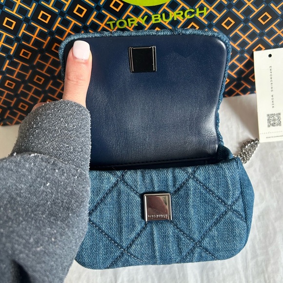 Tory Burch Willa Denim Nano Top Handle Crossbody Bag Denim Blue Silver - Picture 6 of 11
